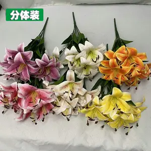 Fabricação profissional preço personalizado promoção 3d grande mão 7-cabeça lírio parede flores artificiais decorativas