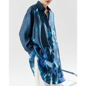 Spring Summer Women Top Clothes X-long Loose Shirts Fashion Printing Chiffon Blouse