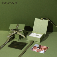 Boîte à bijoux en papier de style livre, écologique, avec logo personnalisé Boyang, emballage cadeau avec ruban