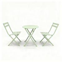 Ensemble bistrot pliant en métal vert pastel et rose certifié BSCI, table et chaises pliantes en fer à lattes pour balcon et café