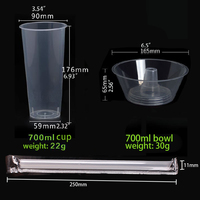 MOQ 40 Sets 700ml Snack-Schalen und 700ml Plastikbecher für Takeaway, Dampfgarer-Becher mit Trinkhalm im Set