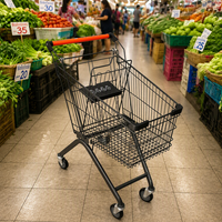 Chariot de courses en maille DIKA, chariot en acier galvanisé, poignée réglable, 4 roues, pour supermarché intérieur