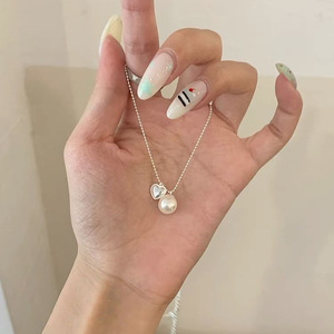 S925 สร้อยคอเงินแท้รูปหัวใจประดับมุกเกรด AAA 405 ซม. สำหรับสวมใส่ทุกวันสไตล์มินิมอลเครื่องประดับสตรี - Product Image 3