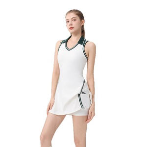 Vestido de tenis de secado rápido con ribetes en contraste, antidesgarros, con almohadillas de sujetador incorporadas y cintura recortada, ideal para correr al aire libre. - Product Image 1
