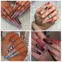 HY Tiktok Vente en Gros Personnalisés Faux Ongles Ballerine Cercueil Moyen Cœur Perle French Manucure Ongles à Coller en ABS