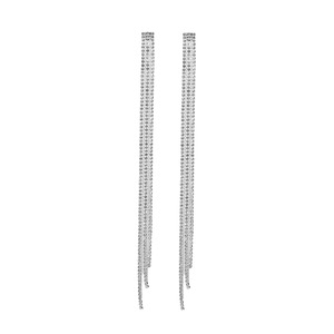 Boucles d'oreilles pendantes à pampilles en strass brillants de 20 cm pour femmes, plaquées argent, avec chaîne linéaire en cristal, pour fêtes et mariages - Product Image 3