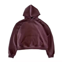 Hoodie Fleece Tebal 500/400gsm Model Kotak Oversize dengan Ritsleting Seperempat, Bahan Katun 100% untuk Pria, Bernapas, Tahan Air