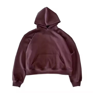 Plain <b>Thick</b> 500/400gsm Boxy Blank Hoodie Mens Cotton Oversized Fleece Custom Hoodie Manufacturer Heavyweight Cropped Hoodie - Product Image 4