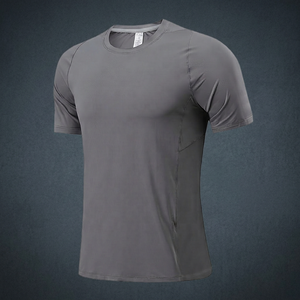 Men's Gray Short Sleeve Crew Neck Quick Dry Breathable Sweat-Wicking T-Shirt Solid Color Regular Fit All Seasons - Product Image 3