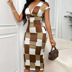 Nuovo Vestito Semplice con Scollo a V e Stampa sui Glutei per <span class=keywords><strong>Donna</strong></span>, Molto Richiesto - Product Image 1