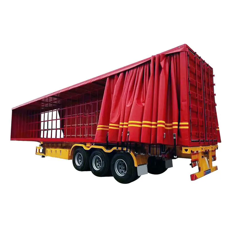 3 essieux couleur rouge Cargo Box Body Curtain Side Truck Suspension mécanique Van Type Semi-remorque pour le transport