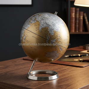 Globe terrestre argenté sur support métallique, carte rotative de table avec globe céleste en plastique et caractéristiques géographiques, Chaman Inde - Product Image 2