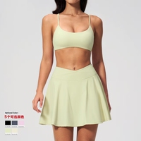 Ensemble soutien-gorge de sport X-Back et jupe de tennis à taille croisée, tenue d'entraînement 2 pièces avec short intégré pour femme, yoga, tennis