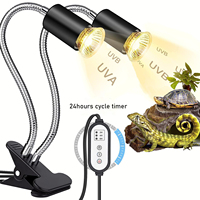 Lampe chauffante double tête pour tortues, lézards et autres reptiles avec LED UVA/UVB à minuterie automatique et supplément de calcium