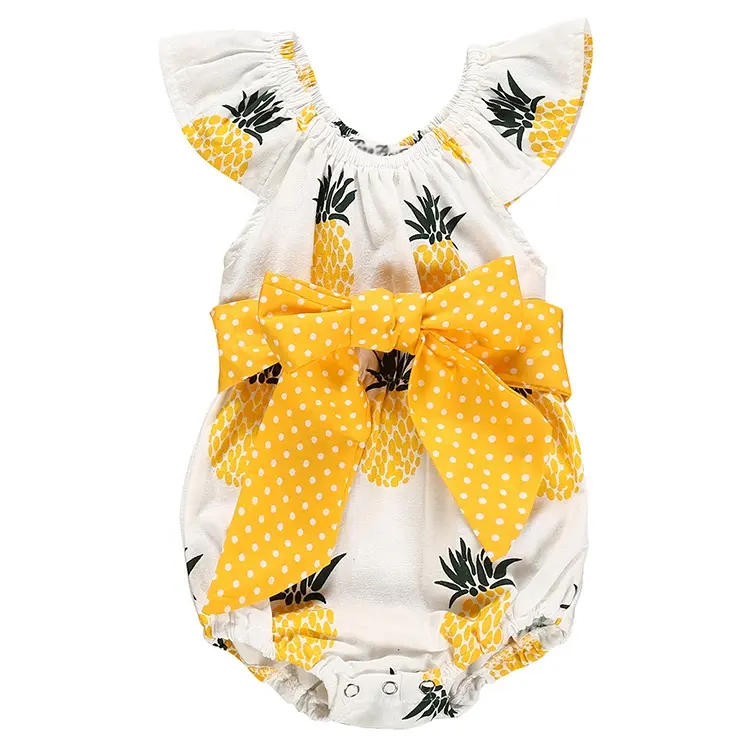 Ananas ontwerp mouwloze leuke jumpsuit mode nieuwe ontwerp <span class=keywords><strong>kinderen</strong></span> kleding groothandel zomer biologische baby onesie