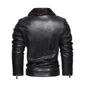 سترة جلدية مخصصة للرجال سميكة ودافئة بياقة للارتداء في الخارج خلال فصل الشتاء، مطرزة من الجلد الصناعي مناسبة للارتداء اليومي - Product Image 3