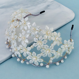 Miallo moda malla diadema hecha a mano perla niñas acrílico flor diadema tocados nupcial <span class=keywords><strong>YiWu</strong></span> accesorios para el cabello al por mayor - Product Image 1