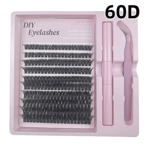 Kit <span class=keywords><strong>de</strong></span> Pestañas Postizas en Racimo DIY al por Mayor 30D 4D 50D 60D 80D 100D 9-16MM Volumen Esponjoso con Pinza para Pestañas y Pegamento para Pestañas - Product Image 3