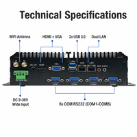 PC Embebido Robusto Sin Ventilador YCT, 6 COM RS232/485, 6 USB 3.0, LAN Dual, para VGA, Amplio Voltaje 9-36V, Core I3/i5/i7, 8/16GB RAM, de Fábrica