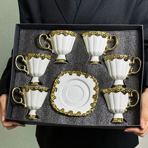 Luxury Middle East Gold Plated Tea <b>Cup</b> Set of 6 Turkish Coffee <b>Cup</b> and <b>Saucer</b> Tea Gift Set - Product Image 1