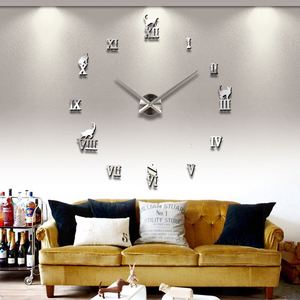 Creative Cat <b>Wall</b> <b>Clock</b> 3D Frameless Digital <b>Clock</b> DIY <b>Wall</b> Stickers Mute <b>Clock</b> for Home Office Pet Store <b>Decoration</b> - Product Image 2