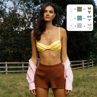 Atasan Bikini Balconette Kain Rib Premium Lembut dengan Bawahan Pinggang Tinggi, Baju Renang 2 Potong, Cetak Kustom, Pakaian Pantai Wanita