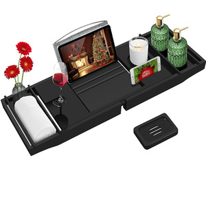 Estante de Baño de Bambú Rectangular Extensible con Respaldo para Almacenamiento en el Baño, Fácil de Limpiar, en Colores Blanco, Negro, Marrón y Natural - Product Image 1