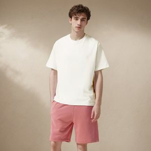 T-shirt unisexe en coton côtelé uni, coupe ample, col rond, anti-rétrécissement - Product Image 1