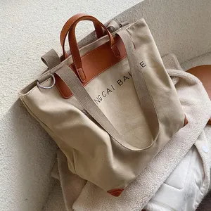 Nouveau design personnalisé imprimé grand coton toile sac fourre-tout fermeture éclair avec logo personnalisé