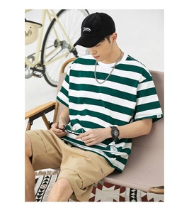 خطوط أفقية تي شيرت مدورة الرقبة المتضخم تي شيرت للرجال فارغة عارضة قصيرة الأكمام تي شيرت س الرقبة الجملة اثنين من لهجة خطوط - Product Image 3