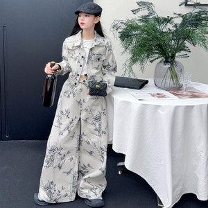 Ensemble deux pièces pour <span class=keywords><strong>fille</strong></span> printemps 2026 : <span class=keywords><strong>veste</strong></span> en jean à imprimé floral + jean – Tenue 2 pièces - Product Image 4