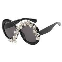 Lunettes de soleil en strass pour femmes, lunettes de soleil de luxe, monture en PC diamantée, lunettes rondes surdimensionnées, protection UV 400, logo personnalisé