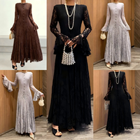Robe Abaya de Luxe Noire en Satin de Dubaï pour Femme, Manches Longues, Col Orné de Strass, Maxi Formelle de Soirée pour Mariage et Fêtes