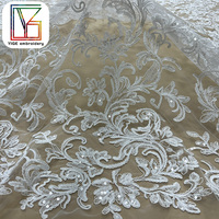 Nouveau design de tissu en dentelle de tulle brodé de sequins pour robe de mariée, tissu en maille brodée de sequins de haute qualité