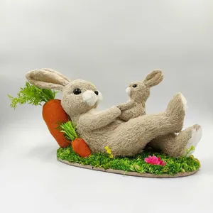 SYART Spring Easter home party decoration grey cotton thread male and female standing rabbit