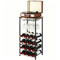 Meuble à vin autoportant à 5 niveaux pour 16 bouteilles, étagère d'angle polyvalente pour spiritueux avec porte-verres