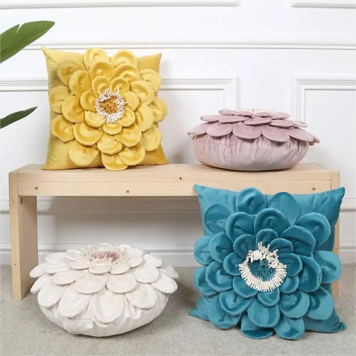 Novo Design Home Decor Almofada Do Sofá 3D Flower Pillow Case Capa Boho Velvet Throw Travesseiro Capas