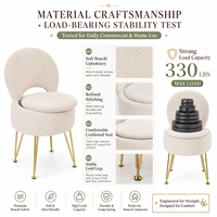 Tabouret de coiffeuse de luxe en tissu bouclé avec pieds en forme d'épingles dorées et compartiment de rangement, chaise de salle à manger
