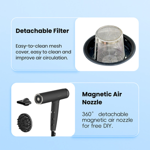 Sèche-cheveux pliable personnalisé avec logo de salon, 1800W, moteur DC 3 vitesses, protection thermique, buse concentratrice - Product Image 4