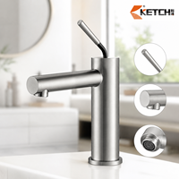 Robinet de lavabo moderne à levier unique avec corps cylindrique, bec horizontal et aérateur en acier inoxydable