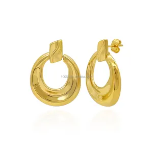 Perhiasan kuningan lapis emas 18K anting-anting kancing bulat jatuh bulat minimalis Modern