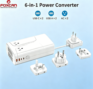 Convertisseur de tension Foxcan à onde sinusoïdale pure 1600W, de type US vers Europe, pour sèche-cheveux, avec 2 prises AC, 2 USB-C et 2 USB-A - Product Image 1