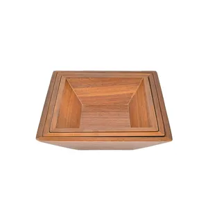 Handmade 100% Natural Square Bamboo Wooden Bowl Solid Hardwood Salad Wooden Bowl Sets for Noodle Fruit