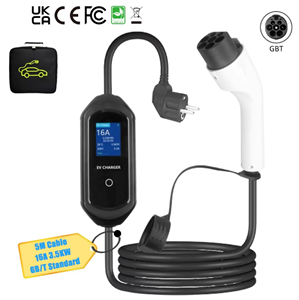 Nouveau <span class=keywords><strong>chargeur</strong></span> EV portable GB/T 16A 3.5KW avec prise SK, écran LCD, contrôle de la charge et de la température, protection complète IP65, AC domestique - Product Image 1