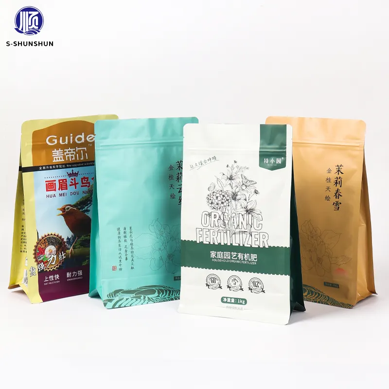 Custom Printed Empty Coffee Bags Food Packaging 8 Side Sealed Coffee Bags