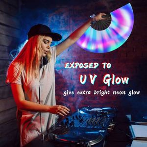 Éventails pliants en bambou personnalisés Guan Sen, faits à la main, grand format, arc-en-ciel, réactifs aux UV, pour fêtes, néon - Product Image 6