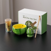 Ensemble Matcha Thème Fruits Mignons Marques à Marque Blanche Faible MOQ Bol en Céramique 480ml avec Bec Verseur et Support Fouet