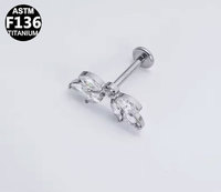 Getta ASTM-F136 Titanium Zircon Piercing Wing Earrings Tragus Helix Daith Lobe Devil Flat Back Ear Lip Stud Labret Jewelry