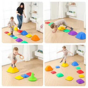 Batu loncatan untuk anak-anak, mainan edukasi keseimbangan batuan autisc batu sungai keseimbangan plastik untuk anak-anak