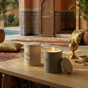 Bougie parfumée artisanale en cire de soja avec mèche en coton pour le festival islamique Eid Ramadan, bougie décorative de luxe avec motif Coran en relief - Product Image 2
